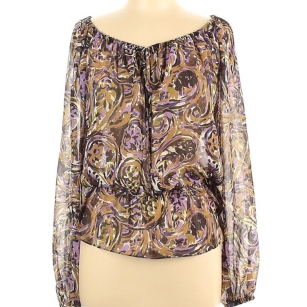 Michael Michael Kors Women’s 1X Long Sleeve Sheer Paisley Blouse, 1X